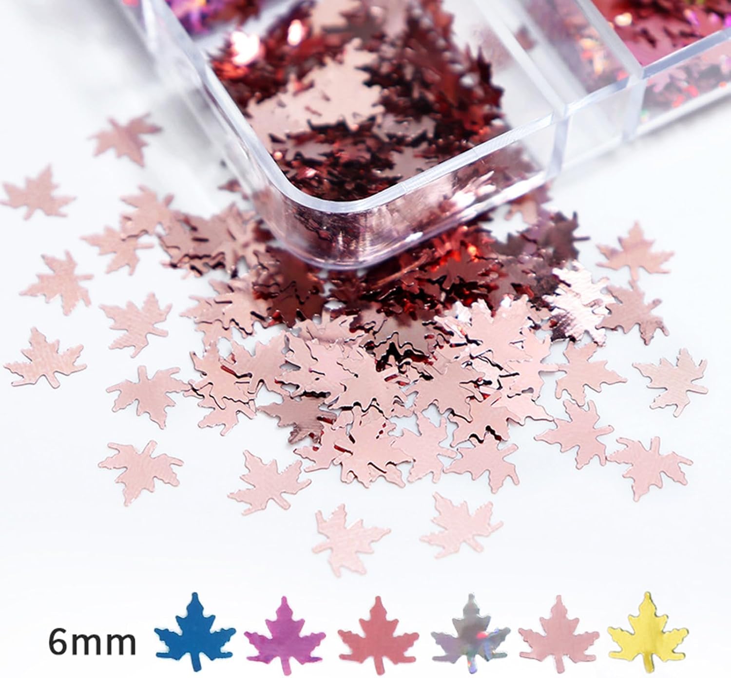 Fall Nail Art Glitters Mixed Maple Leaf Nail Sequins Set of 6 Grids, Autumn Leaves Nail Art Decorations 3D Laser Colorful Maple Leaves Nail Decals Holographic Fall Leaves Glitters for Women Manicure