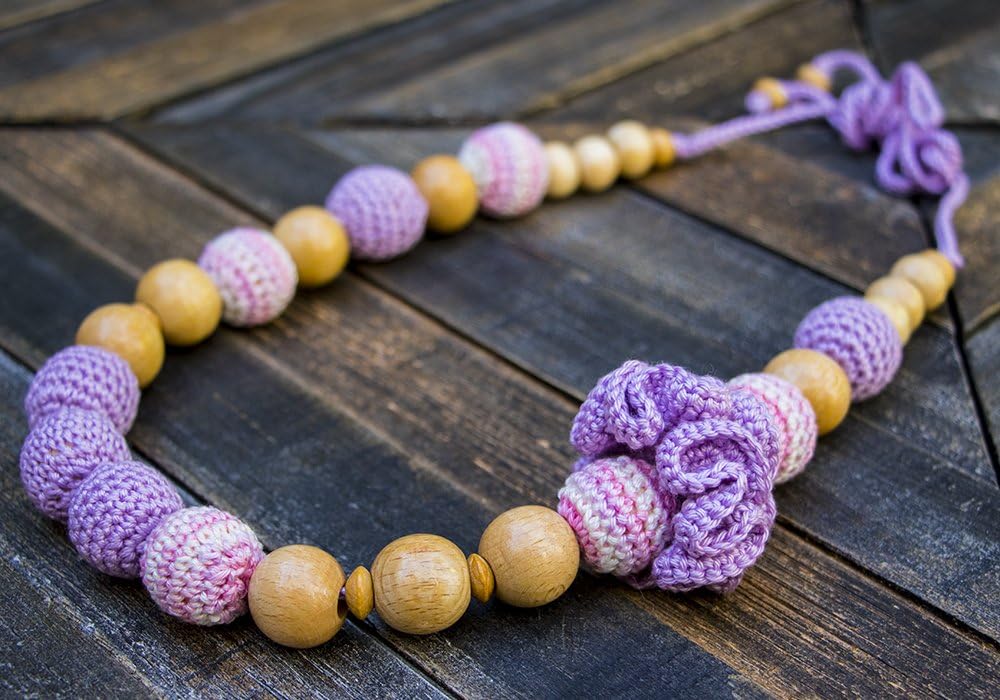 Beautiful Handmade Crochet Lilac Blush Mommy Necklace, 100% cotton yarn