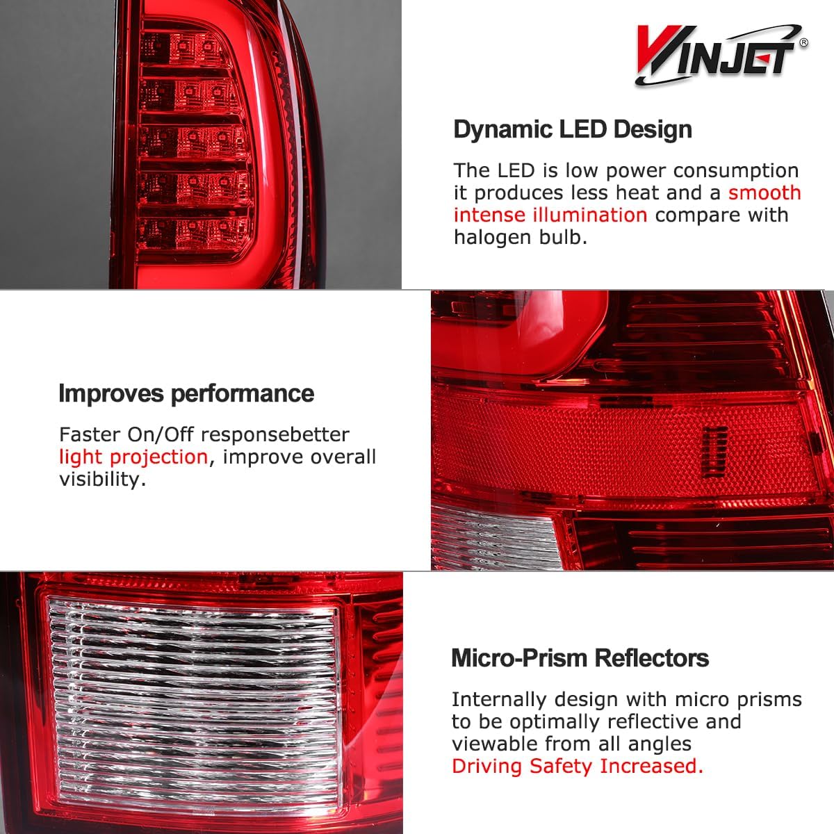Winjet LED Tail Light Assembly Fit For 2005-2015 Toyota Tacoma, Full Led Taillight Replacement w/Red Turn Signal/Running Light/Brake Light/Reverse Light (Black Housing Red Lens)
