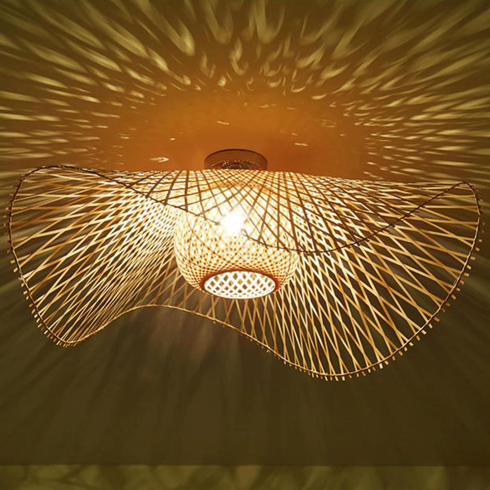DUddTTW Bamboo Ceiling Light Fixture Rattan Chandelier E27 Flush Mount Lighting Close to Ceiling Light Pendant Ceiling Lamp Creative