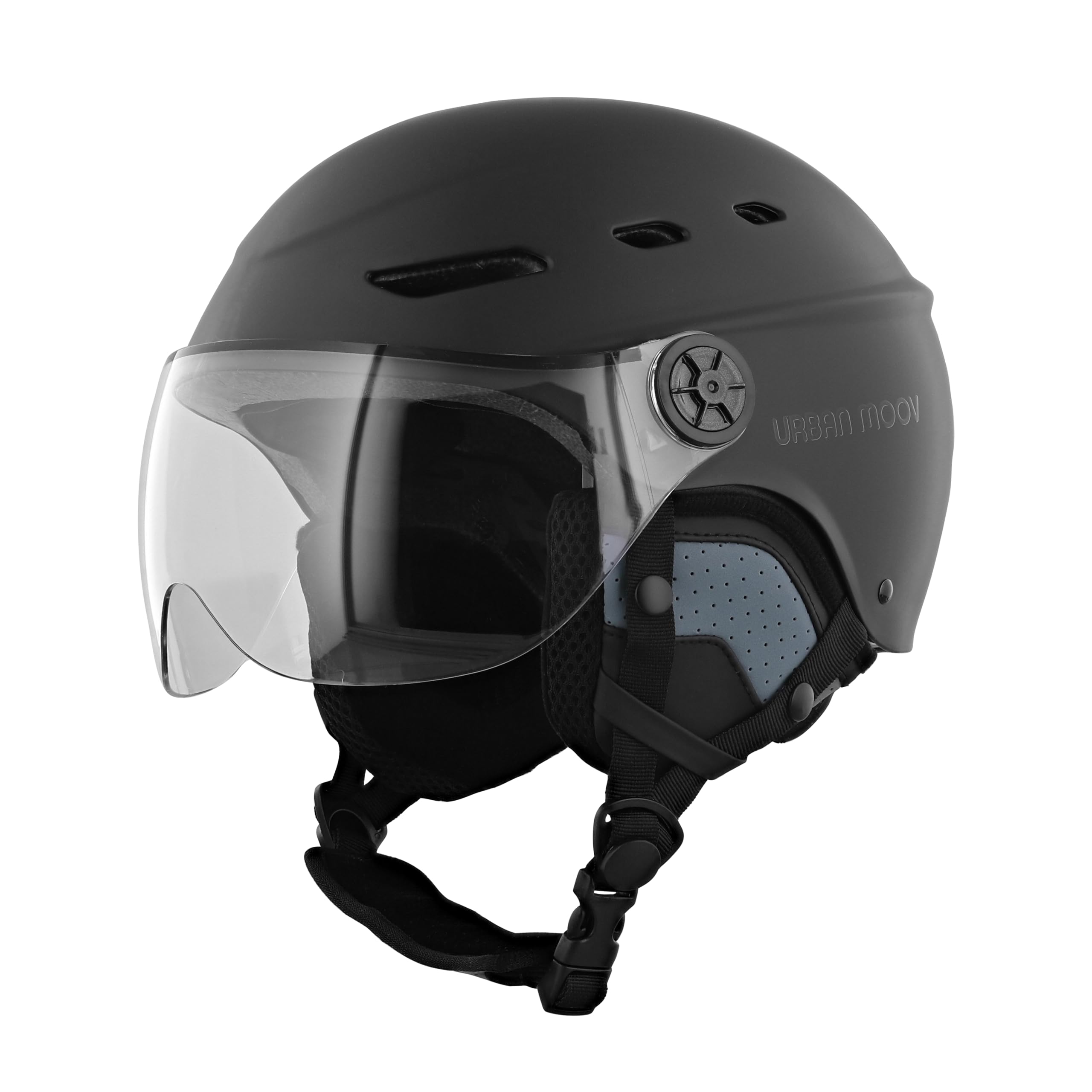 T'nB - Visor, Casque de Protection Vélo et Trottinette Electrique pour Homme et Femme, Visière Transparente, Réglage Molette, Caches-​Oreilles Détachables, Taille M (Tour de tête 54-​58 cm) - Noir