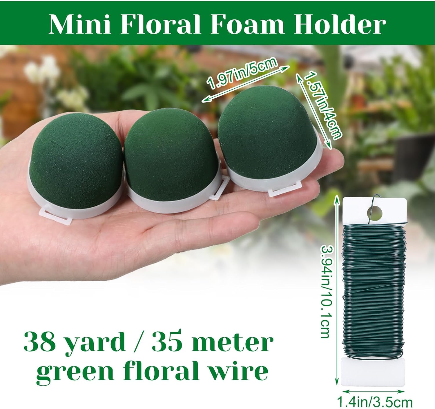 24 Pcs Mini Floral Foam Holders with Green Floral Wire - Round Wet Foam Blocks for Fresh Flowers, Wedding Centerpieces, Wine Bottle Decorations