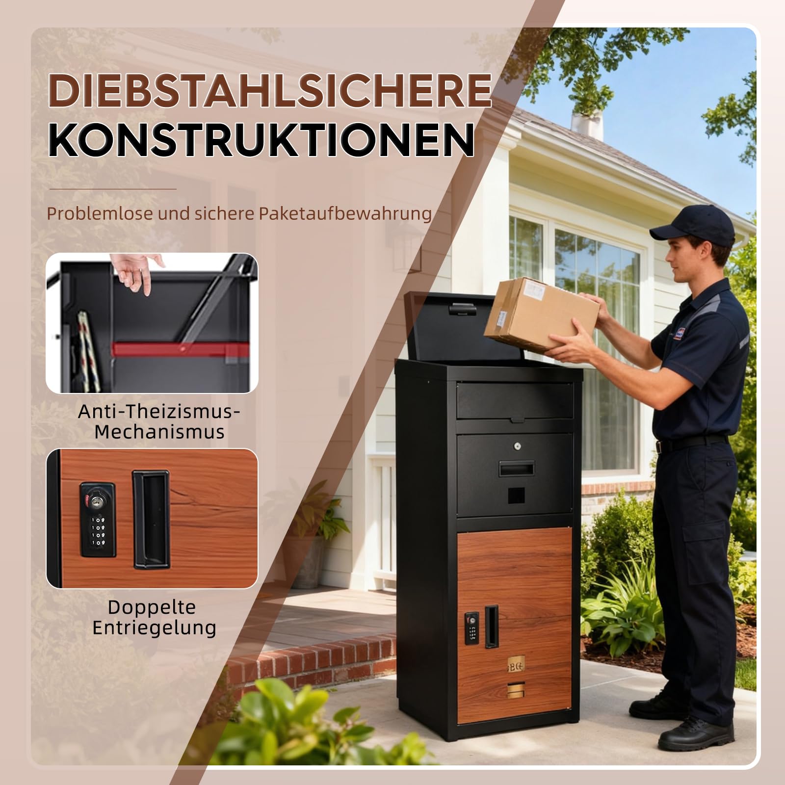 Paket-Briefkasten, Paket-Briefkasten mit Zahlenschloss, Paketkasten für draußen mit Anti-Diebstahl, wasserdicht, rostfreie Funktion für Veranda, Bordsteinkante, 40 * 40 * 94cm