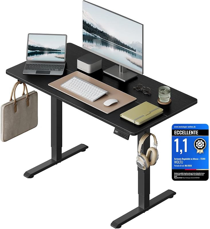 WOLTU scrivania elettrica 120x60 nera con 3 memorie
