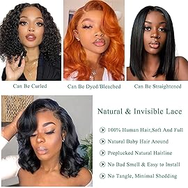 Douyin Bob Wig Human Hair 13x4 Frontal Lace Wig Body Wave HD Lace Front Wigs Human Hair Pre Plucked Glueless Bob Wigs for Women (12 inch,Natural Black)