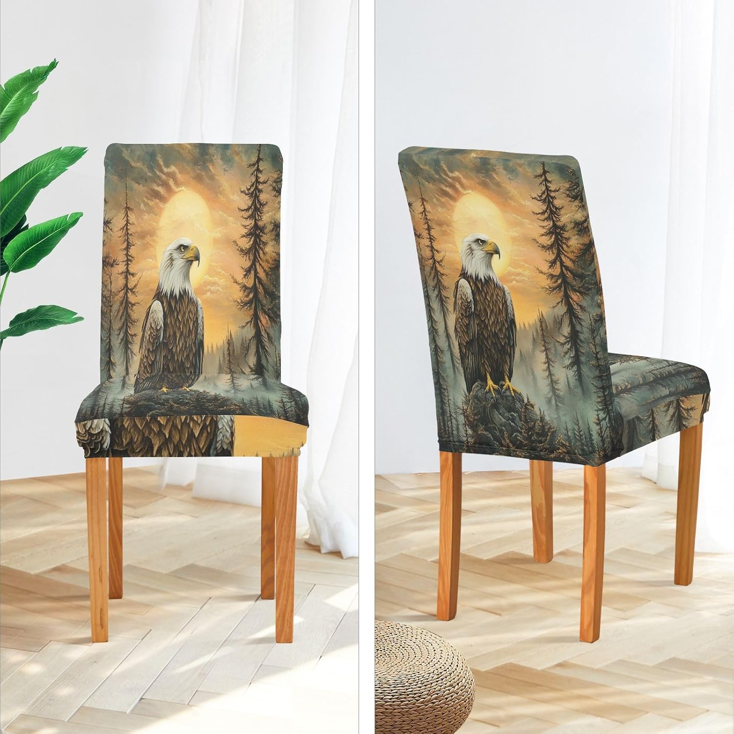 ALAZA Chair Covers for Dining Room, Forest Eagles Sunset Stretch Chair Cover Sets Chair Protector Removable Washable for Ktichen Restaurant Hotel