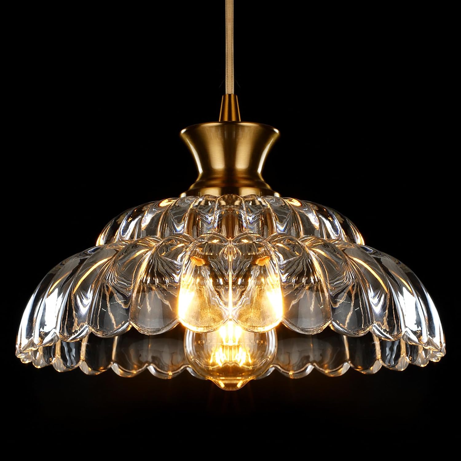 Glass Pendant Lights Kitchen Island, 11.8" Vintage Lighting Glass Light Fixtures Brushed Gold Modern Glass Chandelier Hanging Ceiling for Dining Living Room Restaurant Bedroom Foyer Entryway 11.8 Gold