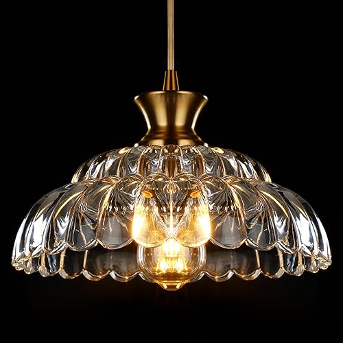 Mgacanyu - Lámpara colgante de cristal vintage de 11.8 pulgadas, con acabado dorado cepillado vintage para cocina, isla, comedor, dormitorio,