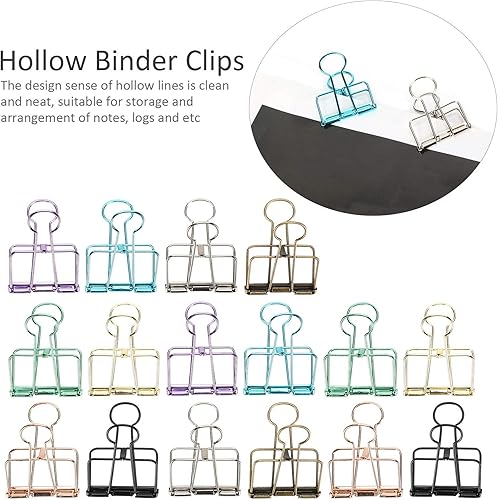 Miniatura 5 de 16 clips plegables de alambre de hierro, abrazaderas de papel estacionario, clips de metal huecos, clip de esqueleto de agarre fuerte