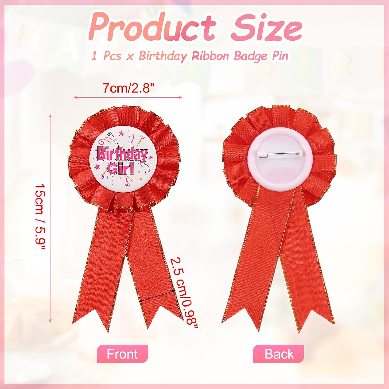 PATIKIL Birthday Girl Button Pin, Tinplate Ribbon Badge Pin Satin Fabric Award Ribbon for Birthday Party Decoration