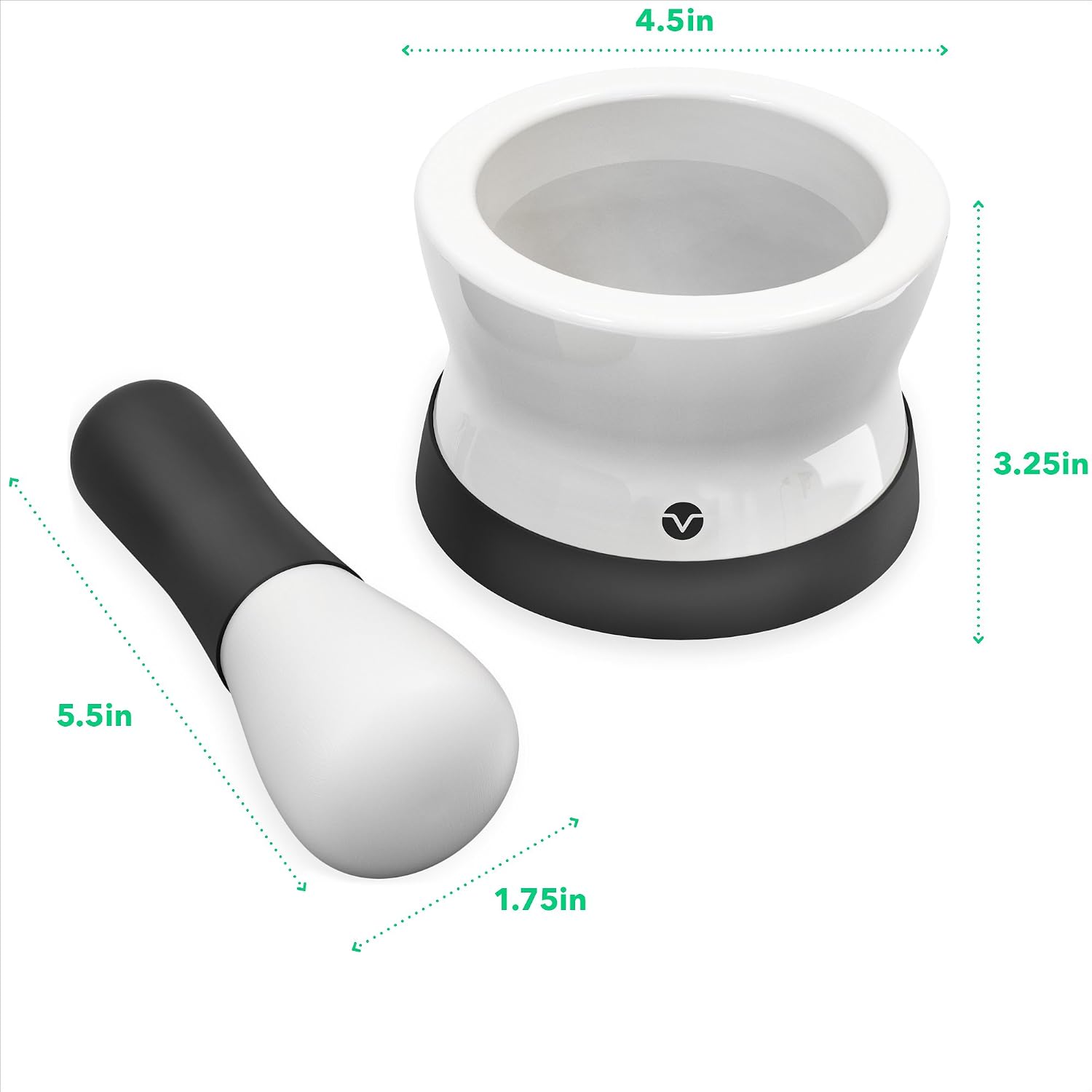 Vremi Mortar and Pestle Set - Ceramic Porcelain with Silicone Base and Grip - Dishwasher Safe Herb Spice Grinder Guacamole Salsa Maker - Apothecary Pharmacy Grade Nonporous Kitchen Tool - White Black