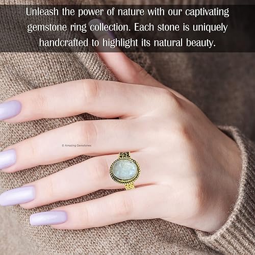 Miniatura 6 de Rainbow Moonstone Rings for Women and Teen Girls - Gold Rainbow Moonstone Crystal Ring Birthstone Jewelry - Healing Crystal Gifts for Her, Mothers