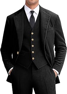 Men Corduroy Suit Slim Fit 3 Pieces Blazer Vest Pants Suits for Men Vintage Wedding Business Party