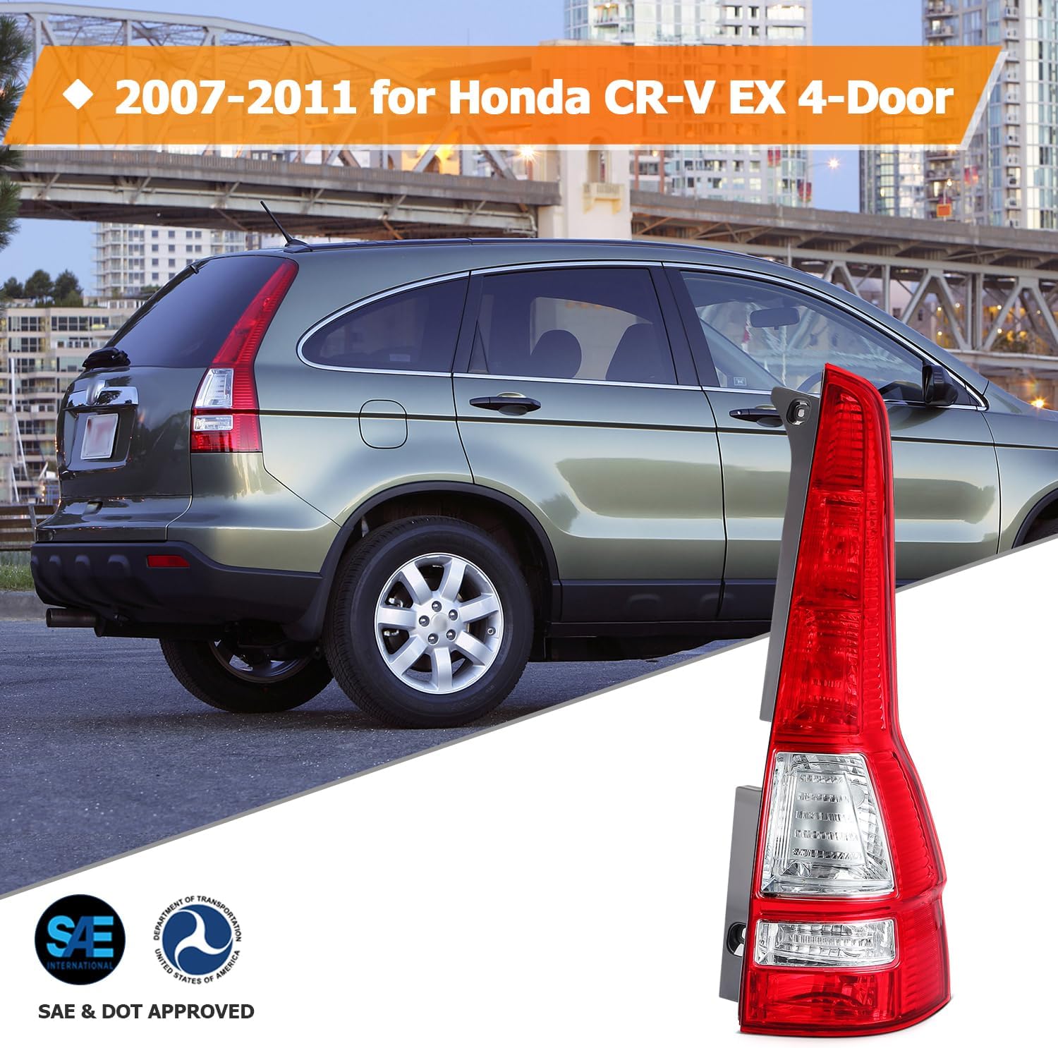 Tail light Assembly fit 2007-2011 for Honda CR-V EX 4-Door Clear Red Lens Black Housing Driver and Passenger Side 33501SWAA02/HO2801173