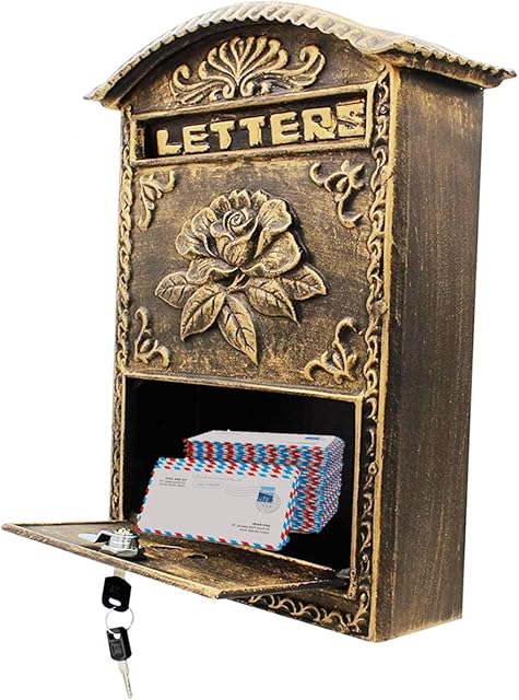 Nisorpa Wall Mounted Letterboxes Vintage Stely Post Box Outside Letterboxes Wall Mounted Lockable Cast Aluminium Letter Box with 2-keys Weatherproof Rustproof Mailbox, Bronze