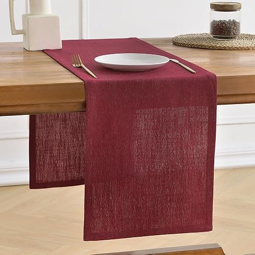 Miniatura 8 de Wracra Camino de mesa estilo lino, camino de mesa rústico rosa de 60 pulgadas de largo, camino de mesa hecho a mano para otoño, invierno, uso diario