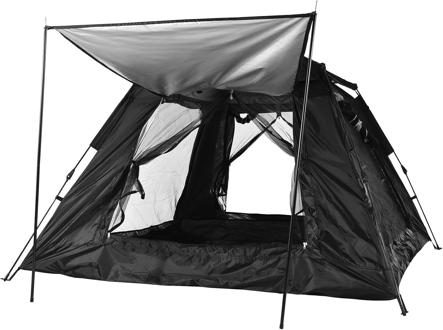 Camping Tent Sun Protection Waterproof Pop Up 3-4 Person Silver Coated Ox Cloth Automatic Setup Canopy with Mosquito Netting Ventilation Windows