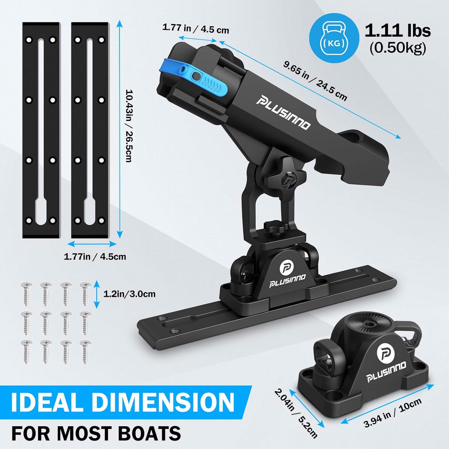 PLUSINNO Kayak Fishing Rod Holder with Tracks, 2 in 1 Fishing Rod Holders for Boat, Kayak Accessories, Fishing Pole Holders for Track Mount / Deck Mount with Fishing Rod Protective Strap, Kayak Rail