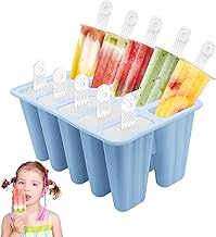 10 Pcs Reusable Silicone Ice Cream Molds with Sticks for DIY Popsicles and Ice Cream Making (Blue)