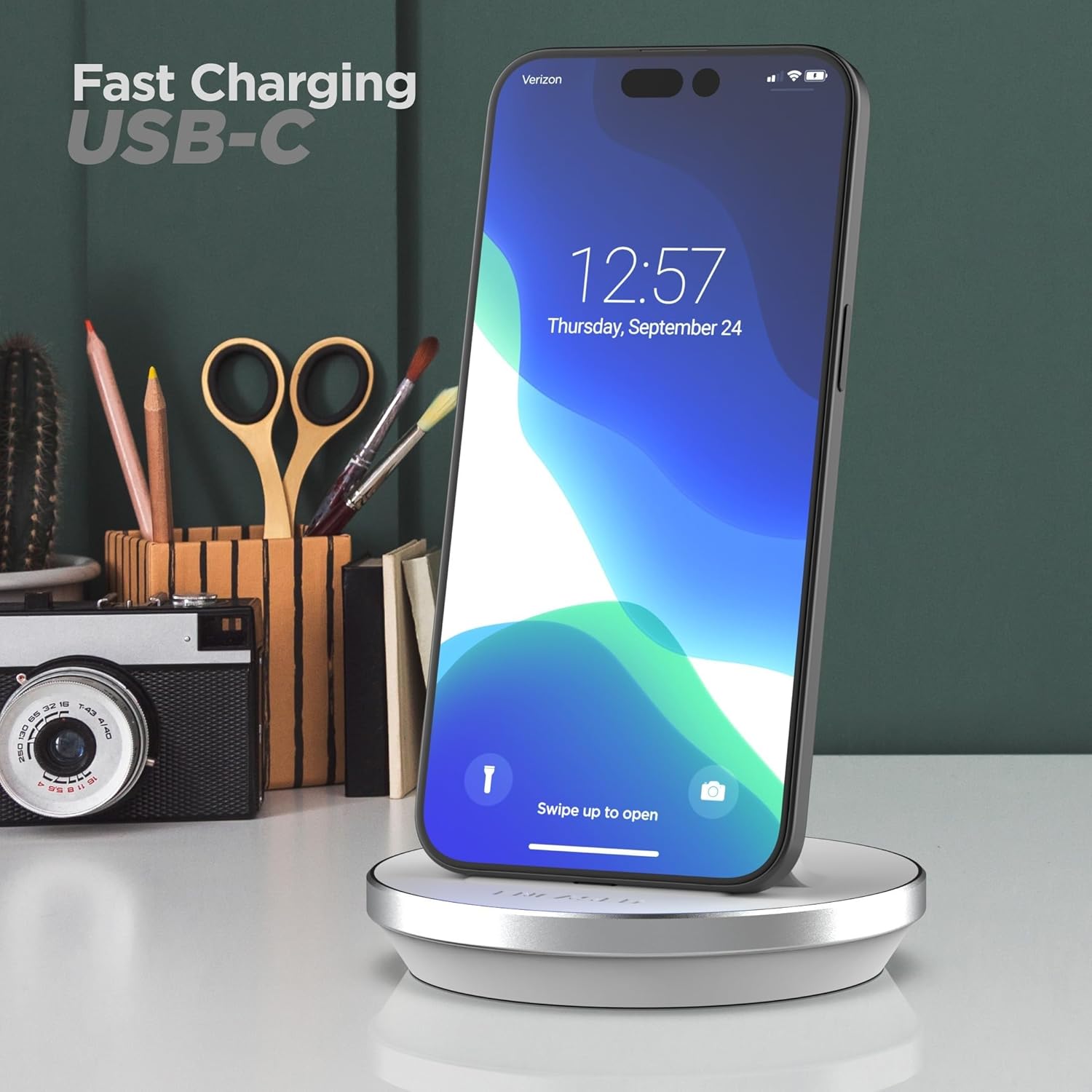 Encased Fast Charging USB-C Stand for iPhone 17/16 Pro Max (Non-Wireless) Desktop Wired Charger, Type-C Connector (White)