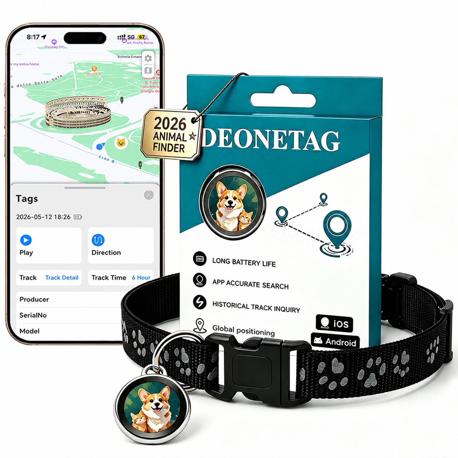 2026 Cat Tracker no Monthly Fee, Mini Cat Tracker Collar with Quick Release, Real-Time Location & Anti-Loss Dog Tracker, Waterproof & Adjustable Collar Included, Works with iOS/Android (Black)