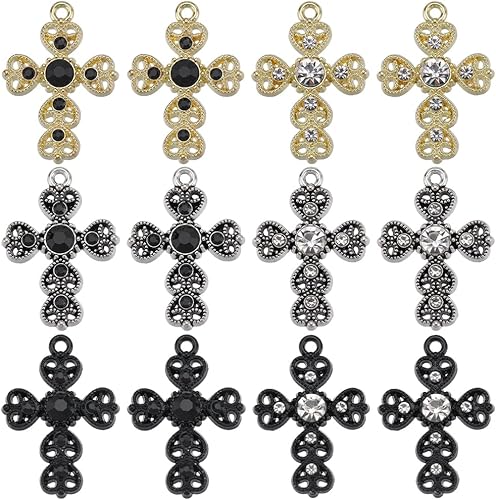 Miniatura 3 de SUNNYCLUE 1 caja de 50 dijes de cruz Rshinestone para Pascua, rosarios de cristal dorado brillante pequeños colgantes para hacer joyas, aretes,