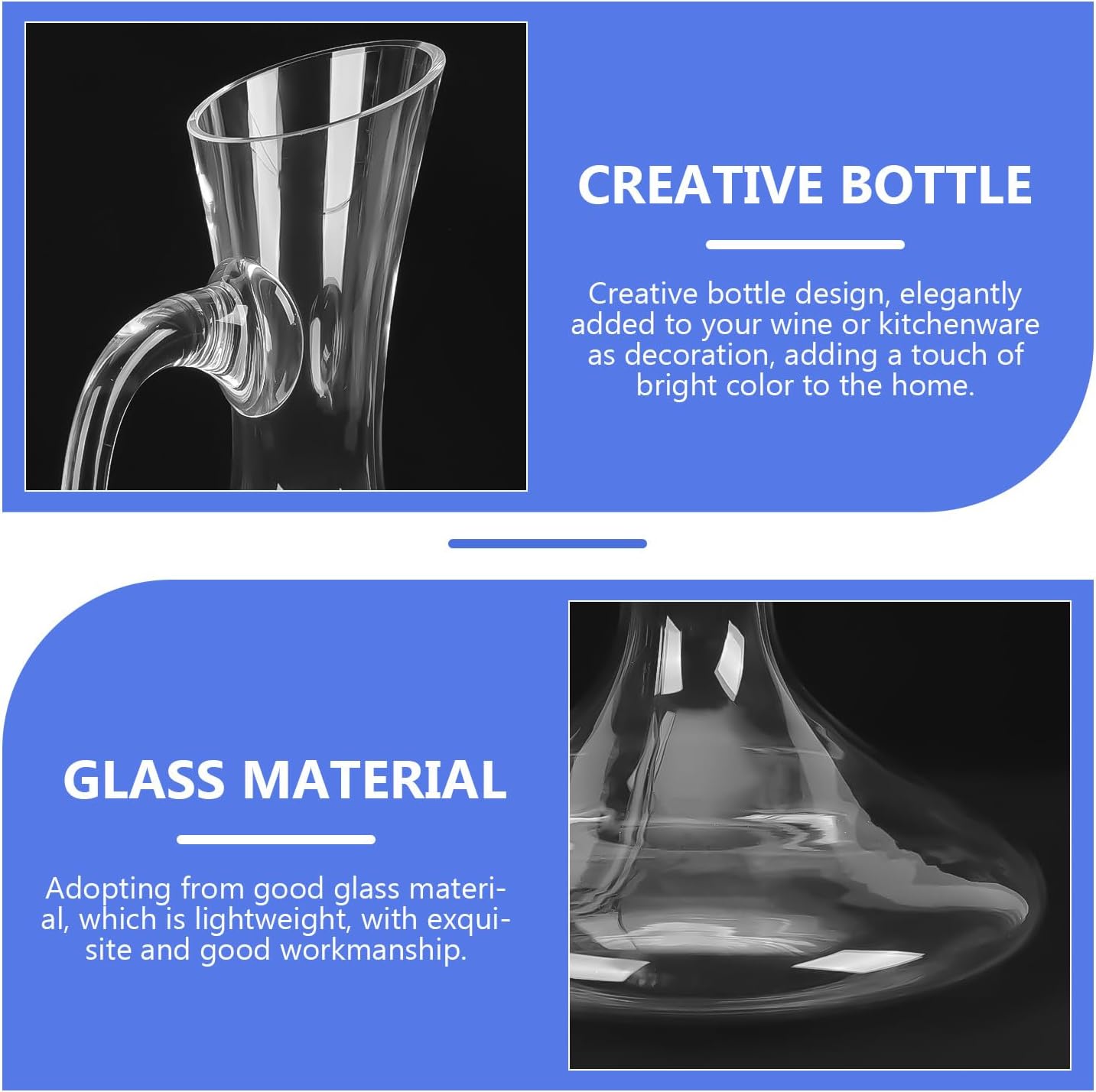 VICASKY Glass Wine Decanter with Handle 900ml Inclined Mouth Fast Pour Red Wine Jug Crystal Container for Home Bar and Entertaining