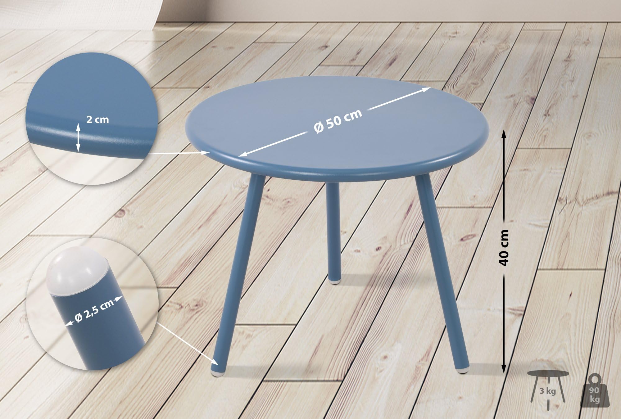 CLP Tavolino Berea I Tavolo da Salotto Rotondo per Esterni e Interni I Tavolo da Giardino Resistente alle intemperie e ai Raggi UV I Tavolino da Esterno, Colore:Blu