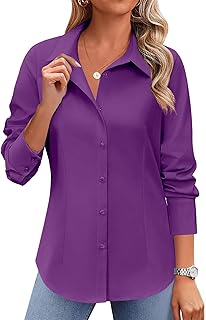 Button Down Shirts for Women Wrinkle Free Long Sleeve Collared Dress Blouses Casual Work Office Tunics Tops