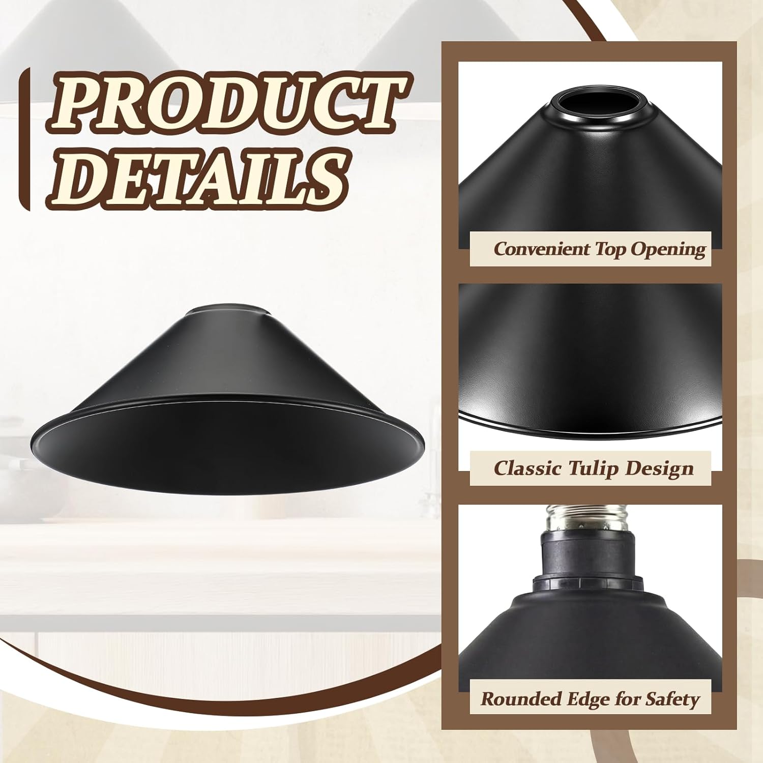 Retisee 4 Pcs 8.7''x2.4'' Industrial Iron Lamp Shade, Cone Shade Industrial Vintage Metal Bulb Guard E26 Base Black Pendant Light Covers Replacement Lampshade for Pendant Light Wall Sconce Table Lamp