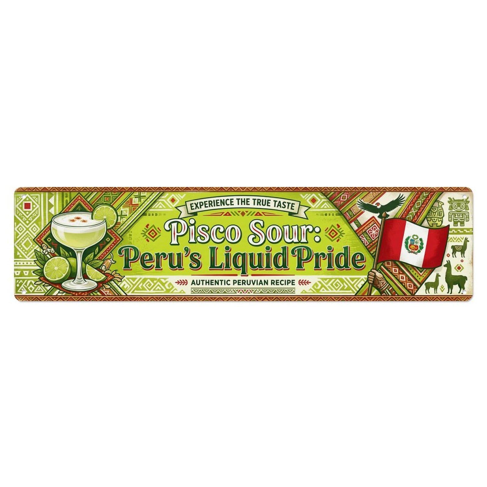 Pisco Sour Peruvian Beverage Metal Tin Sign Plaque Wall Decor for Cafe, Club Bar, Office, Home Garden Metal Poster 4x16Inch