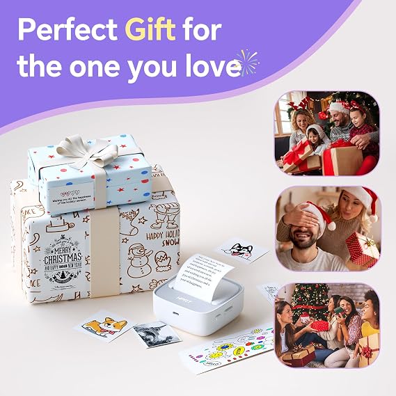 HPRT Mini Printer Sticker Maker with 1 Rolls Paper, Bluetooth Portable Thermal Printer, Print Pods Printer for Pictures, Study Notes, Kid's DIY Creation, Memo, List, Compatible with Phone