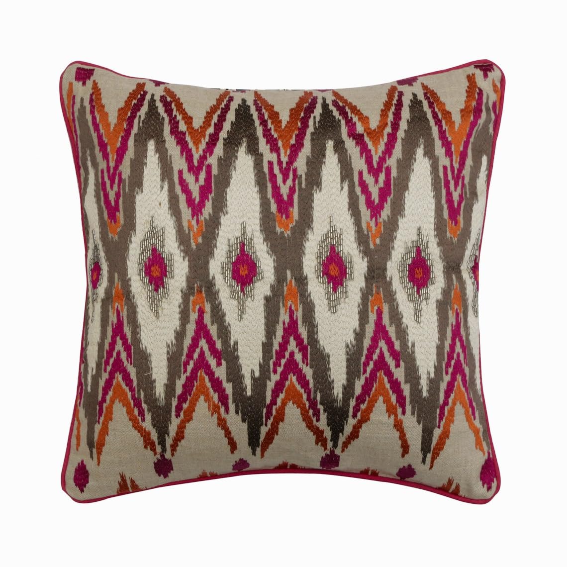 The HomeCentric Decorative Pink (Pack of 2, 35x35 cm (14"x14") Throw Cushion Cover For Sofa, Cotton Embroidery Cushioncase With Zipper, Ikat Pattern Contemporary Style - Ikat Love โ image 1