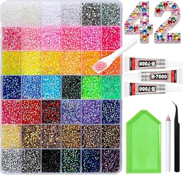 3mm Flatback Jelly Gems for Bedazzling, DIY Craft Bedazzler Set with 3Pcs 10ml B7000 Glue for Nails, Clothes, Shoes, Diamond Art & Decoration 42 Colors