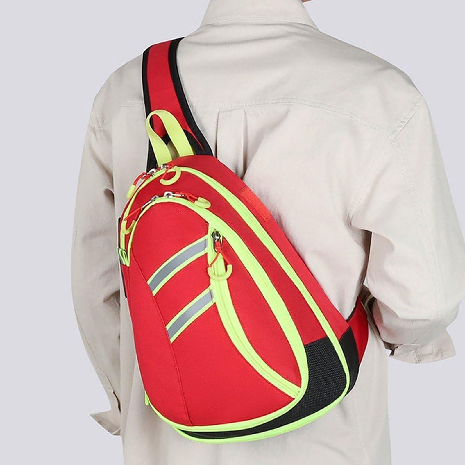 Mochila Bandolera de Primeros Auxilios, Bolsa Cruzada para Equipo EMS, Bolsas vacías para emergencias, Ideal para Camping, Senderismo y Trekking (roja, 48 x 35 x 25 cm)