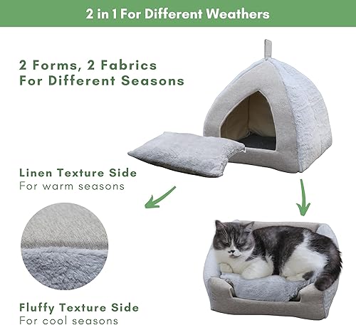 Miniatura 3 de Cueva de cama para gatos de interior, cama de refugio para gatos, cama de tienda para gatos, cabaña para gatos, cama cubierta para gatos, camas para