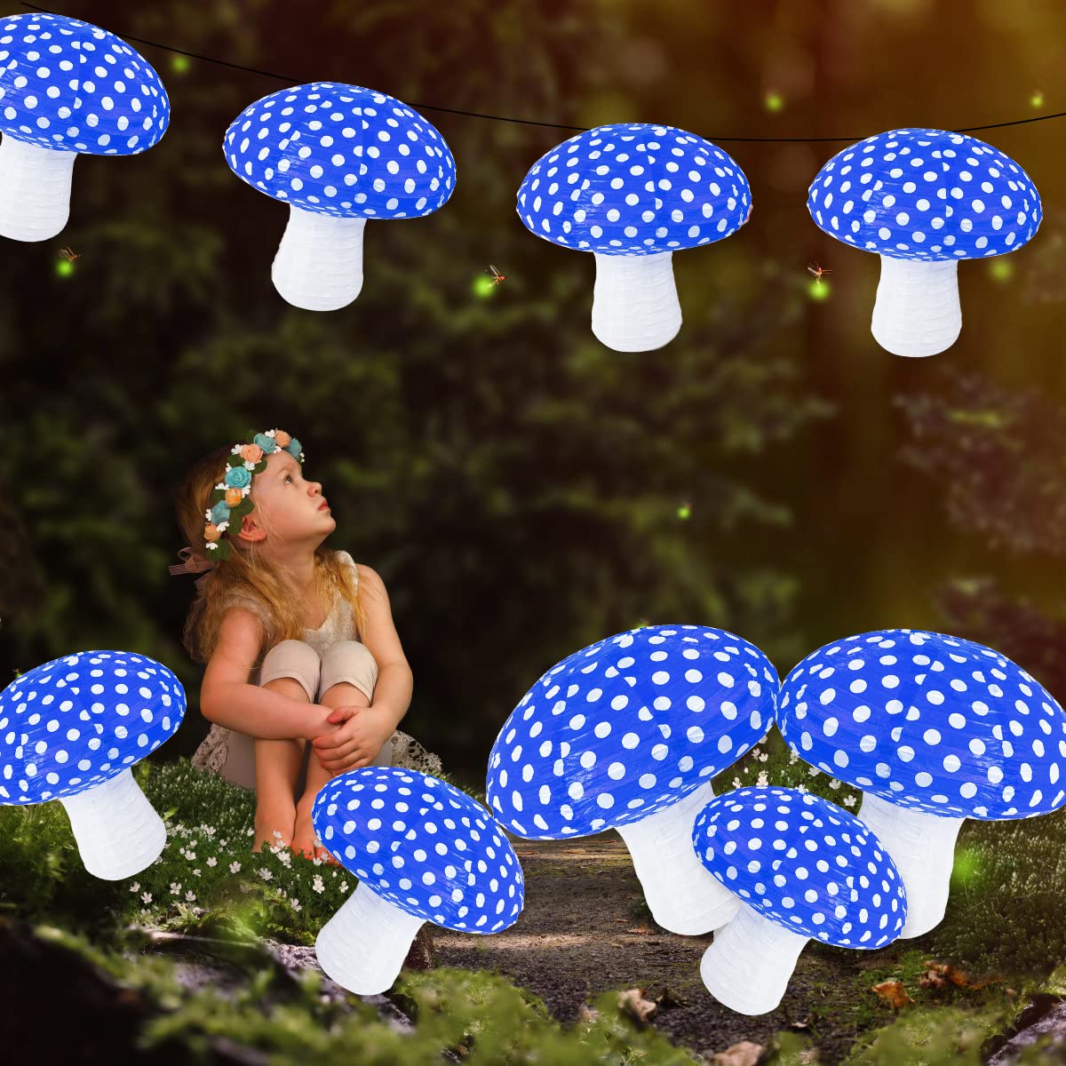 6 Pack 3D Mushroom Paper Lanterns – Large Forest Hanging Decor For Alice In Wonderland, Fairy Garden, Baby Shower & Woodland Wedding