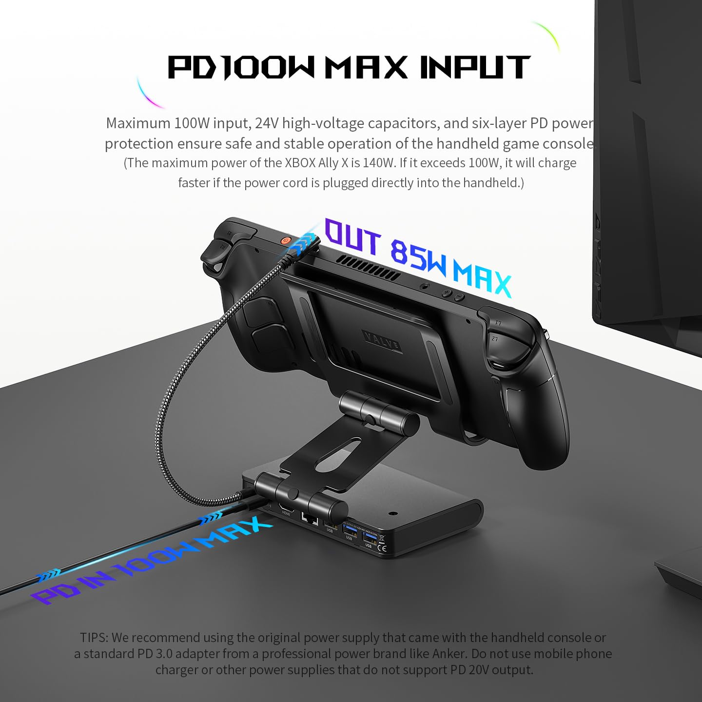 Abnehmbares magnetisches Dual-Lüfter-Kühldock und Ständer für ROG Xbox Ally X/Ally X/Ally/Switch2/Steam Deck/Legion Go/Go S, USB A Gaming Hub, HDMI 4K, 100W PD Aufladung