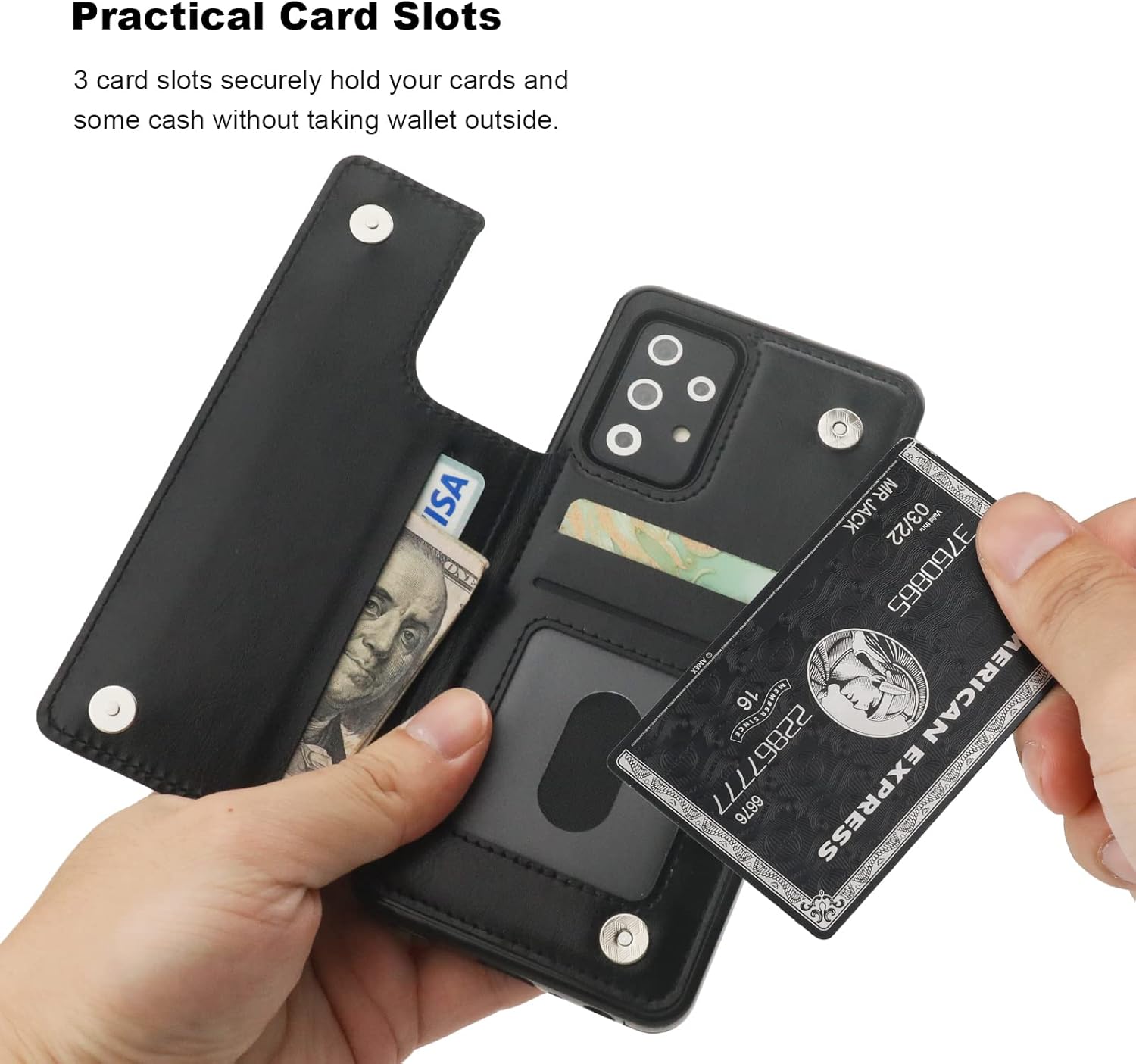 ONETOP Compatible with Samsung Galaxy A52 Wallet Case with Card Holder, PU Leather Kickstand Card Slots Case, Double Magnetic Clasp and Durable Shockproof Cover 5G 6.5 Inch(Black)