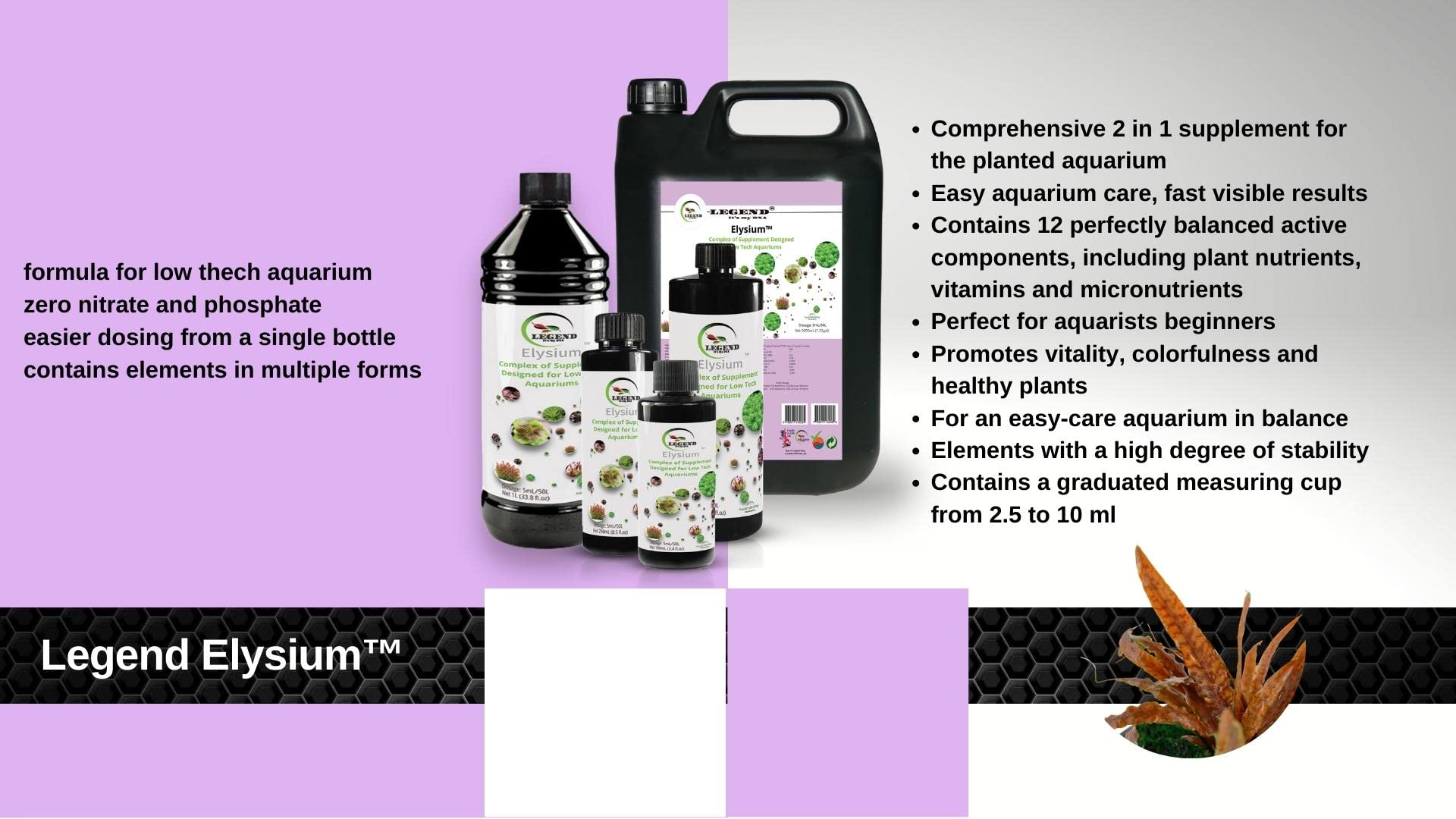 Legend Elysium Aquarium-Dünger, nitrat- und phosphatfrei, Low Tech, 1000 ml, 250 ml, 5000 ml