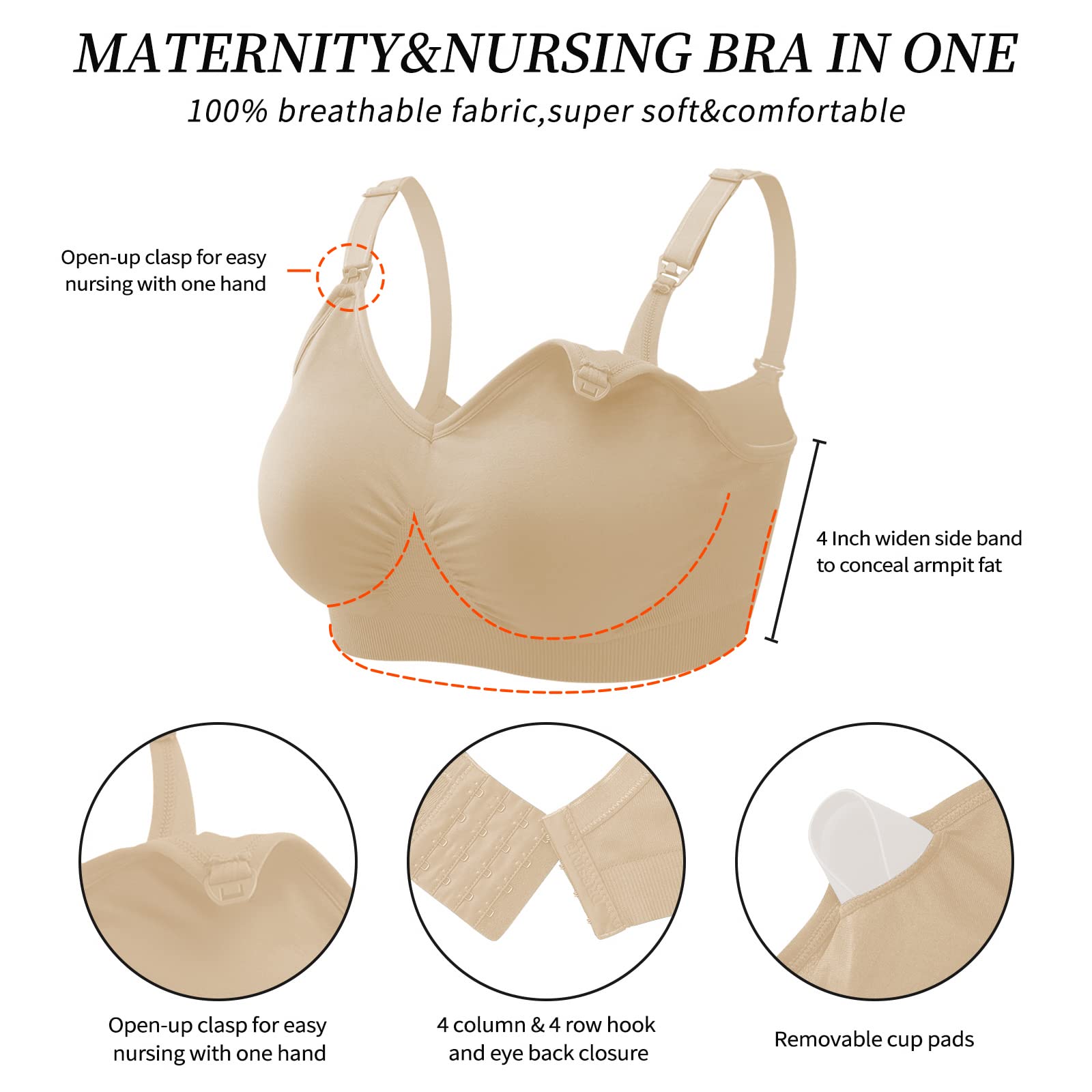 Soutien-Gorge d'allaitement 3PCS sans Couture Soutien Gorge Maternité sans Armature Bra de Grossesse avec Extra Extenseurs de Soutien-Gorge et Pinces pour Les Femmes