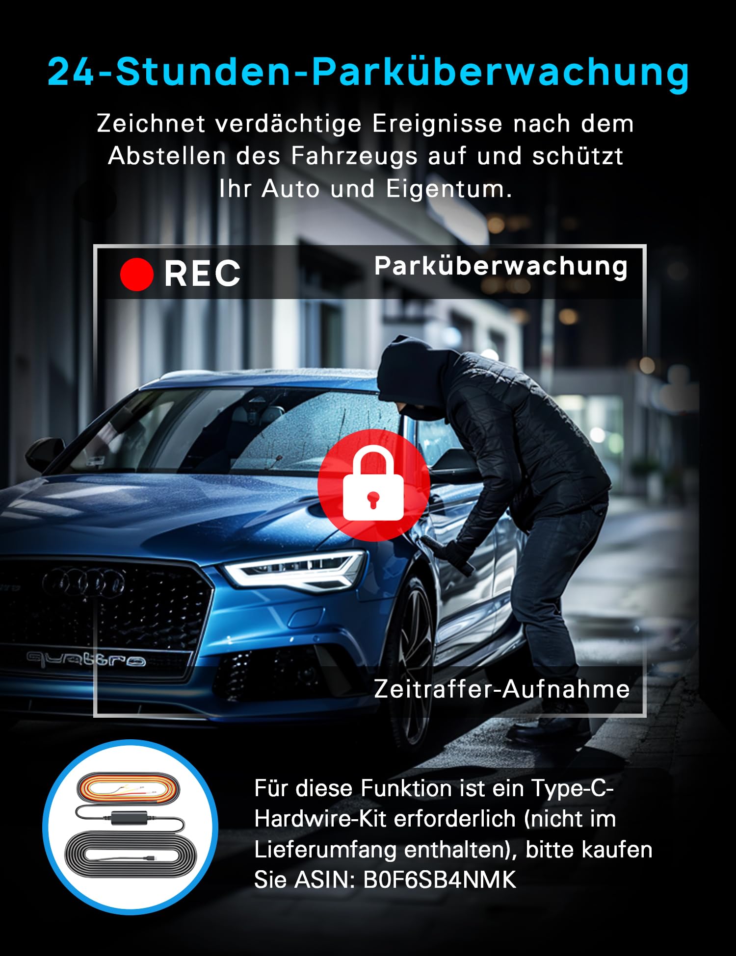 Navycrest Dashcam 4K+1080P 5GHz WiFi Dual Auto Kamera mit 32GB SD Karte Super Nachtsicht WDR G-Sensor 24/7 Parküberwachung
