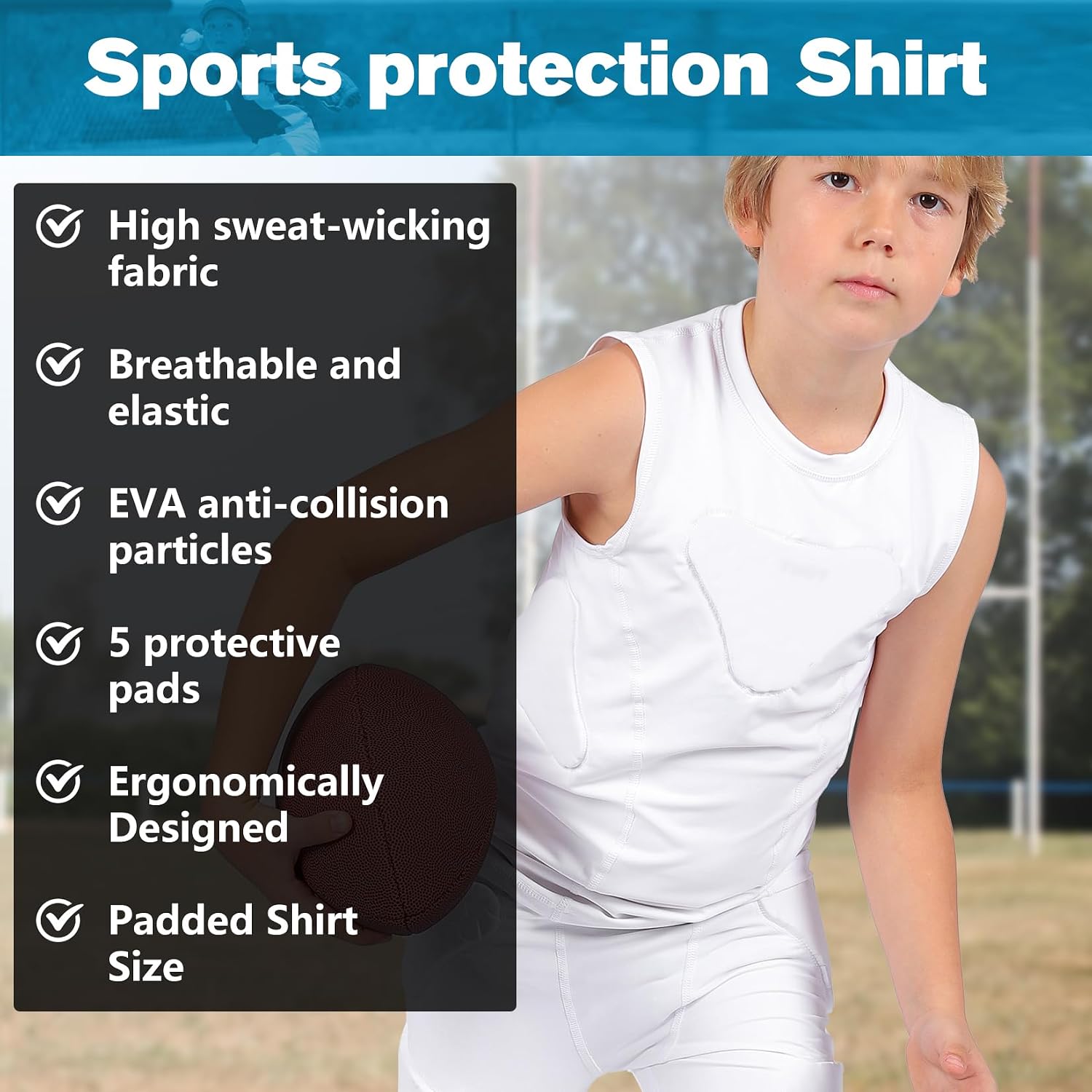 Youth Padded Compression Vest Baseball Chest Protector Vest 4-Pads for Paintball Baseball Football Basketball Lacrosse