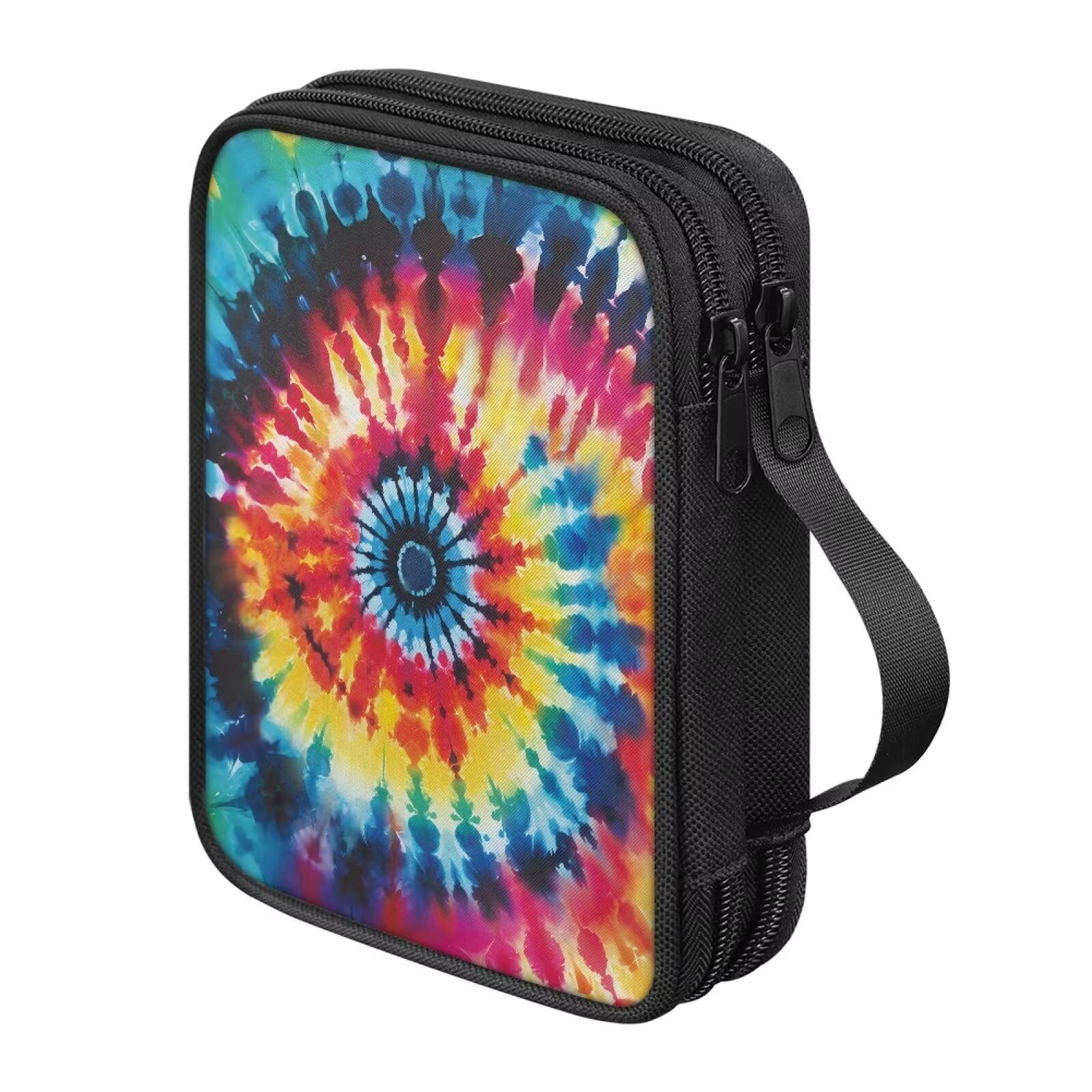 Hechitok Colorful Tie Dye Crochet Hook Case with Handle, Organizer Zipper Bag with Web Pockets for Various Crochet Needles and Knitting Accessories, Well Made and Easy to Carry
