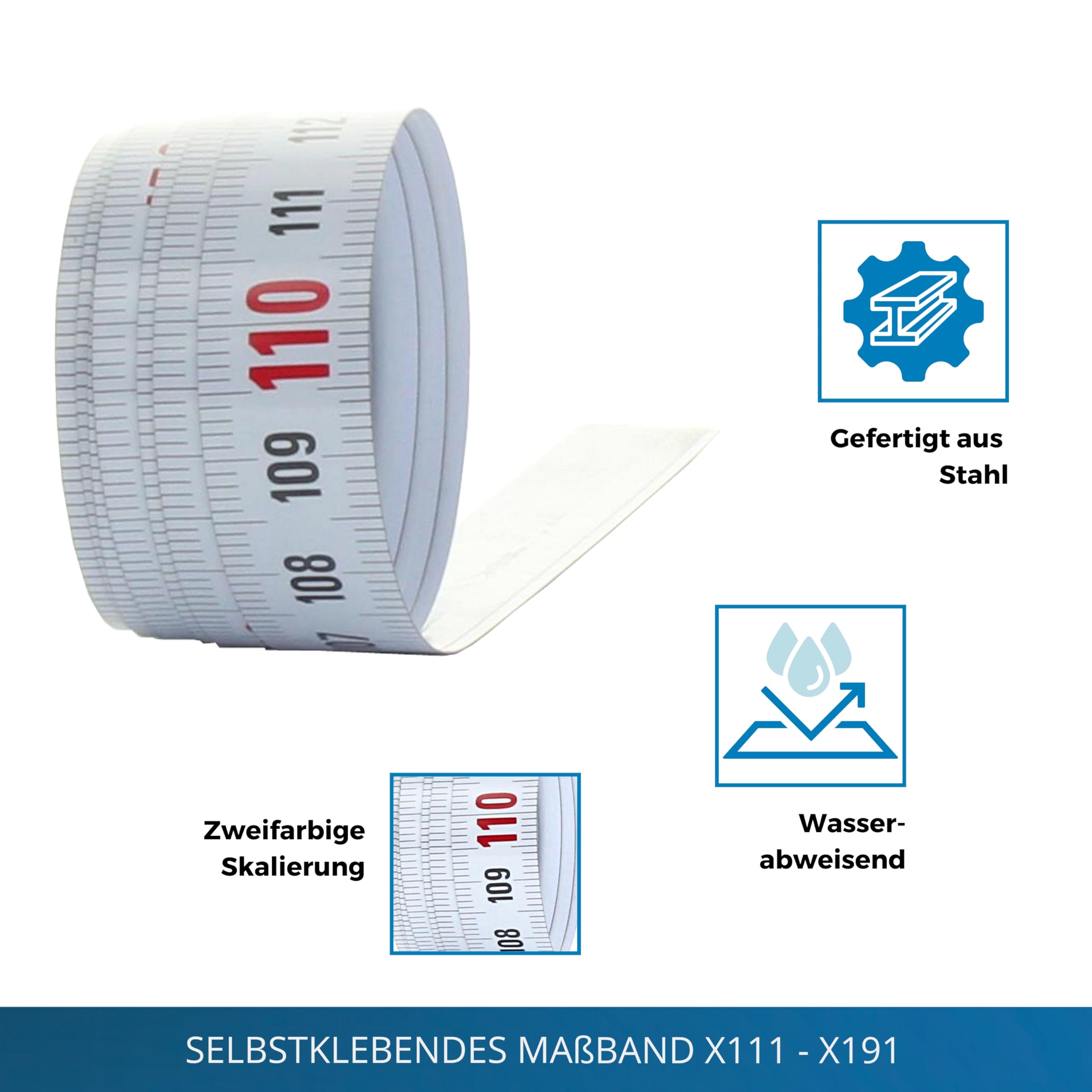 selbstklebendes Maßband 10 m X191 - Massband selbstklebend, von rechts nach links