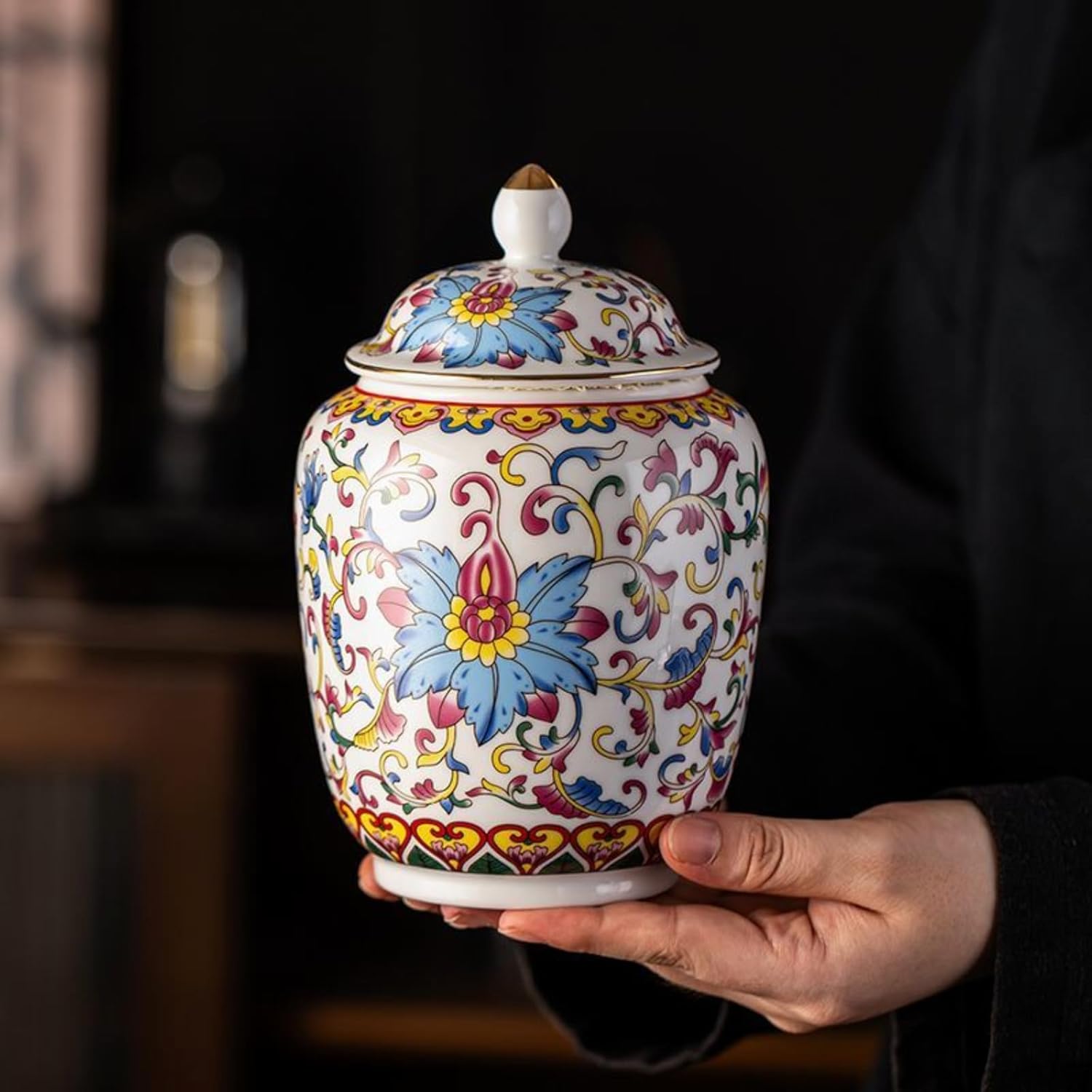 Ceramics Enamel Colors Tea Caddy, 330ml 11.1oz, Sealed Jar Chinese Style Antique Storage Tank
