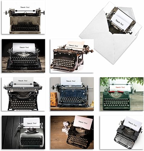 The Best Card Company - 10 tarjetas de agradecimiento con sobres (4 x 5.12 pulgadas) - Tarjetas de felicitación vintage para máquina de escribir - The Best Card Company - 10 tarjetas de agradecimiento con sobres (4 x 5.12 pulgadas) - Tarjetas de felicitación vintage para máquina de escribir -