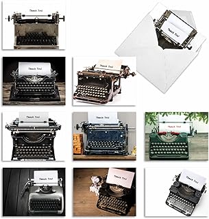 The Best Card Company - 10 Thank You Note Cards with Envelopes (4 x 5.12 Inch) - Vintage Typewriter Greeting Cards - Manual Thanks M2968