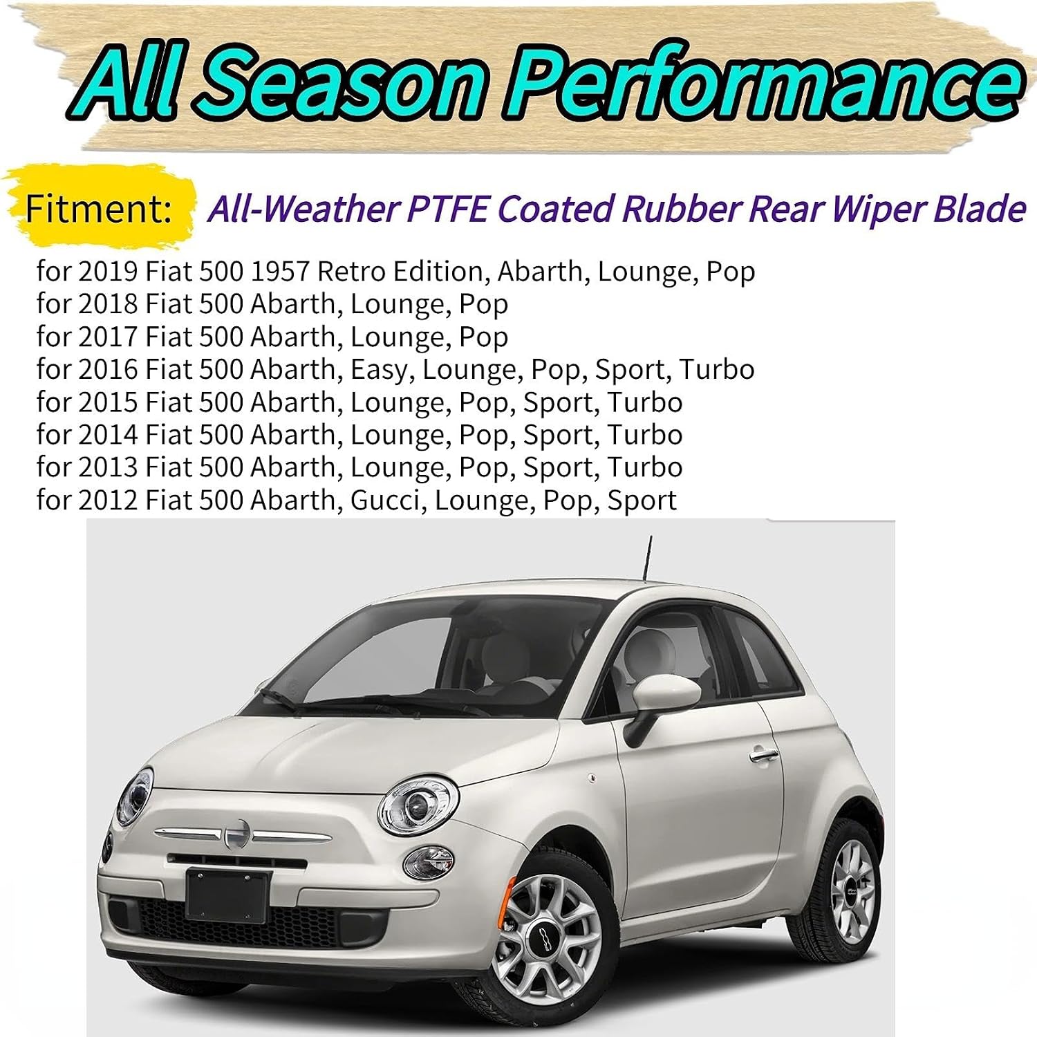 Rear Wiper Blade Arm Replacement for Fiat 500 Hatchback 2012-2019 2018 2017 2016 2015 2014 2013 2012 2011 Fit for Abarth Gucci Lounge Pop Sport Turbo Models Rear Back Windshield Wiper Blade Set