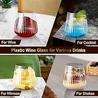 Vista 7 de Paquete de 40 copas de vino de plástico acanaladas, copas de vino desechables de origami de 14 onzas, vasos de cóctel de plástico transparente